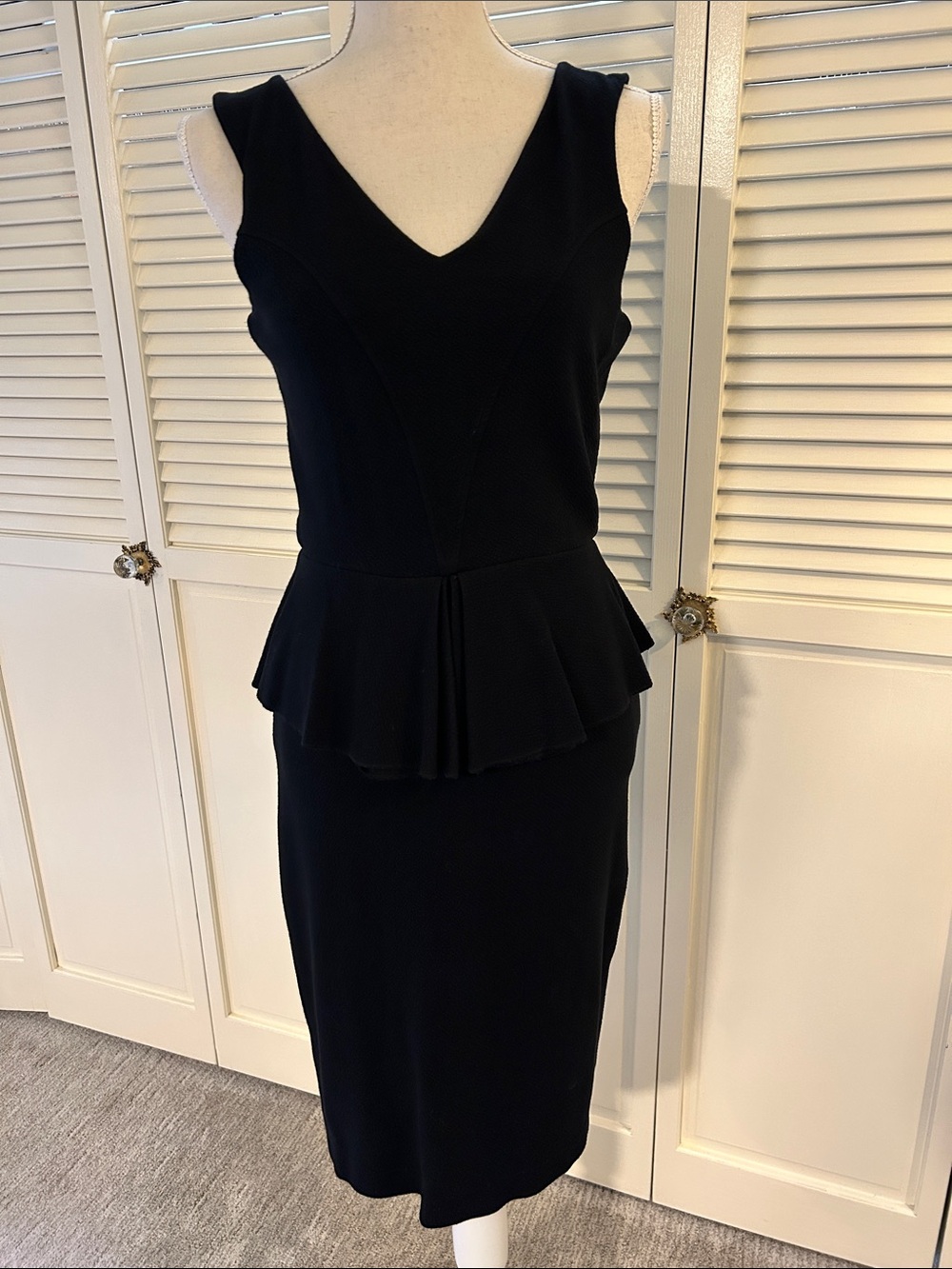 Ganni Black V-Neck Peplum Pencil Dress